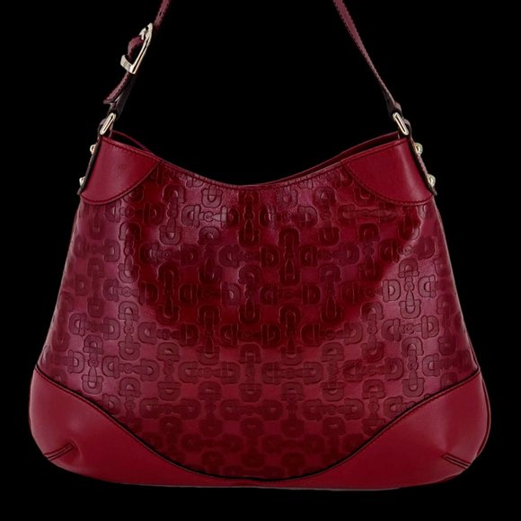 GUCCI Horsebit Shoulder Bag Red Leather